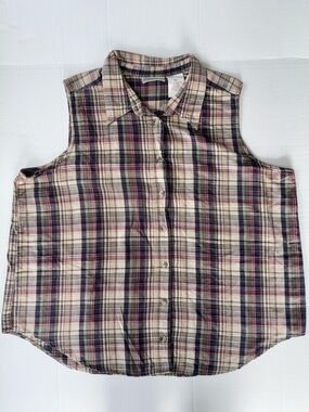 ERIKA II Women’s Sleeveless Button Up Collared Plaid Shirt Size 2X 100% Cotton